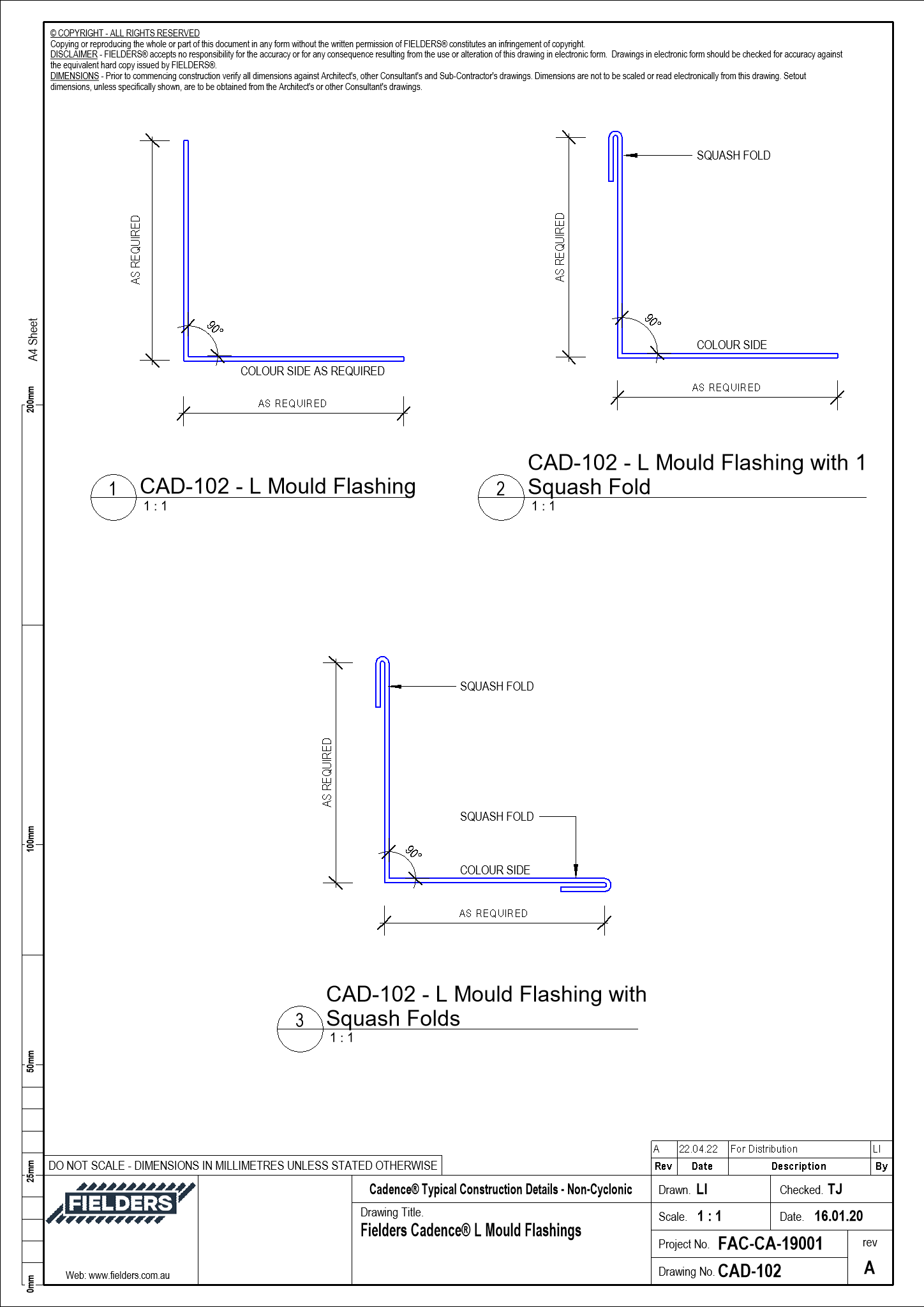 CAD102 Fielders Cadence® L Mould Flashings